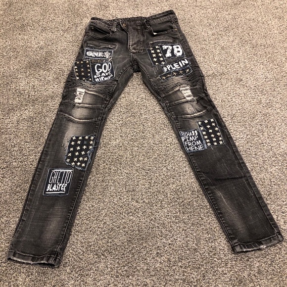 Mens Size 29 Jeans Gray Motorcycle Rock And Roll Fashion Streetwear 29x29 - Picture 1 of 10